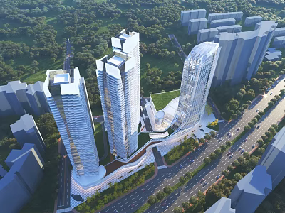 Aerial Planning of Modern Urban Landscape With High Rise Buildings Greenery and Roads 3d model
