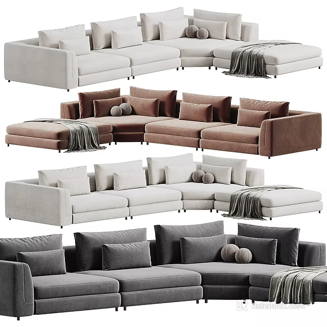 Different Sofa Designs In Beige Brown Grey With Pillows And Cozy Blankets 3d model
