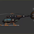 Detailed Helicopter Model With Blue Rotors Black Fuselage And Orange Accents