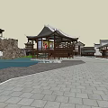 Scenic Commercial Street With Traditional Style Buildings Waterfront And Green Spaces