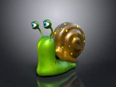 Cute Cartoon Snail With Green Body Brown Shell Yellow Spots And Big Eyes 3d model