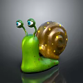 Cute Cartoon Snail With Green Body Brown Shell Yellow Spots And Big Eyes