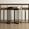 Modern Revolving Door Entrance With Bronze Frame Glass Panels And Wooden Floor