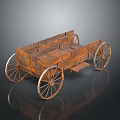 Vintage Wooden Wagon With Spoked Wheels And Carriage Body On Reflective Black Surface