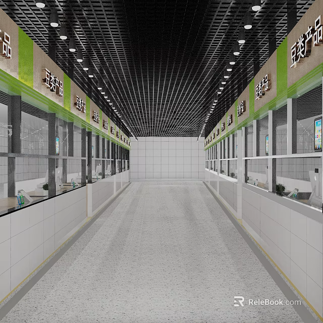 Interior Of Modern Market With Shops On Both Sides 3d model 