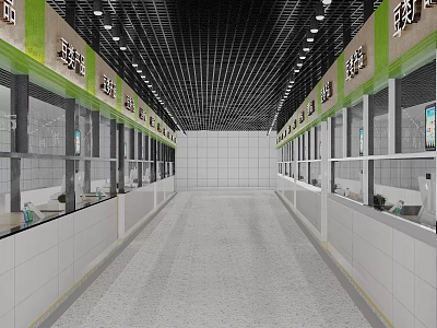 Interior Of Modern Market With Shops On Both Sides 3d model