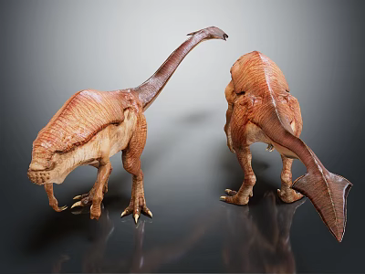 Two Realistic Brown Dinosaur Models With Detailed Skin In Different Poses 3d model
