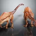 Two Realistic Brown Dinosaur Models With Detailed Skin In Different Poses