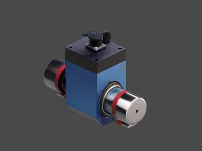 Industrial Equipment Blue Mechanical Part with Black Top Silver Cylindrical Design and Red Ring 3d model