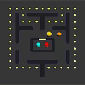 Cartoon Maze Scene With Colorful Small Characters And Yellow Dots