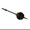 Ancient Medieval Weapon With Long Metal Handle Spiked Head And Ornate Design