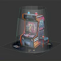 Colorful Retro Arcade Game Machine With Screen Buttons Coin Slot Coins On Base And Seat