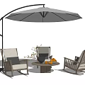 Outdoor Wooden Rocking Chairs With Patio Umbrella Side Table And Fruit Decor