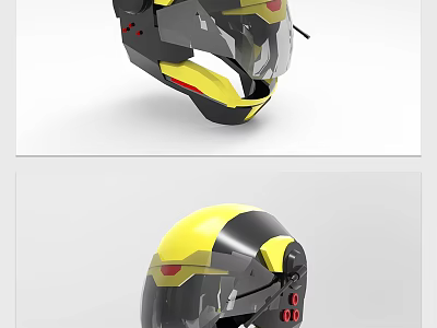Yellow And Black Futuristic Helmet Featuring Red Accents And Clear Visor 3d model