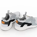 Modern Stylish Sports Shoes With Gray White Mesh Upper Black Accents And Yellow Logo Design