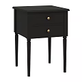 Black Modern Bedside Table With Two Drawers Slim Legs And Brass Knobs 3d model
