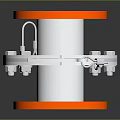 Industrial Equipment with Red Flange Plates Silver Cylindrical Body and Metal Mounting Bracket