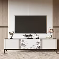 Modern TV Stand With Black And White Mountain Water Pattern And Decor Items 3d model