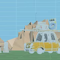 Yellow Car Rooftop Carrying Camping Gear for Outdoor Travel Adventure With Scenic Mountain Background