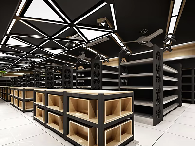Modern Supermarket Department Store Interior with Organized Shelves and Bright Lighting Design 3d model