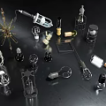 Different Types of Laboratory Glassware and Scientific Tools on Black Surface