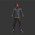 Red Haired Character Wearing Blue Jacket Black Pants and White Sneakers on Gray Background