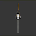 Modern Art Installation Featuring Gray Column Hanging Black White Parts And Yellow Black Lines