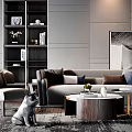Modern Living Room Sofa And Coffee Table Set With Armchair Bookshelf And Decorative Rug