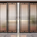 Modern Interior Sliding Doors With Sleek Metal Frame And Textured Glass Panels