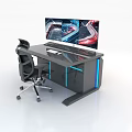 Modern Gaming Workstation Setup With Dual Monitors Black Desktop And Blue LED Lights
