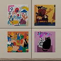 Colorful Abstract Paintings Featuring Animals Figures Vase And Vibrant Shapes