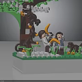 Lego Brick Display Stand With Tree Monkey Figure And Green Grass Base 3d model