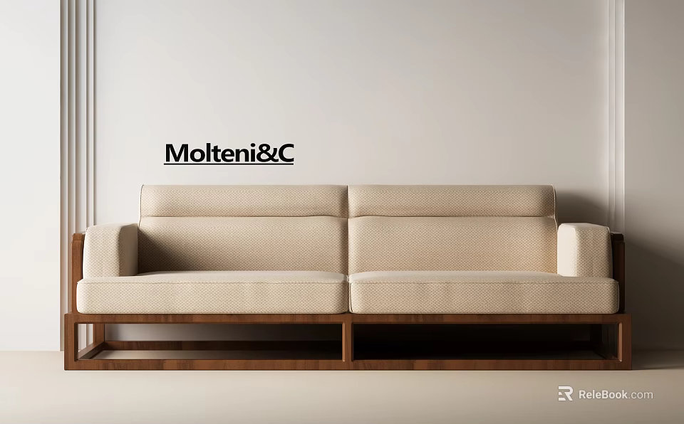 Modern Beige Two Seater Sofa By Molteni&C With Walnut Frame 3d model