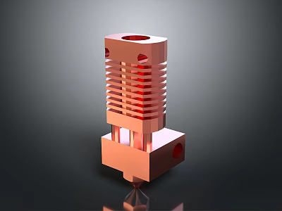 Red Metallic Detailed 3D Printed Mechanical Component Featuring Heat Sink Structure 3d model