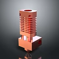 Red Metallic Detailed 3D Printed Mechanical Component Featuring Heat Sink Structure