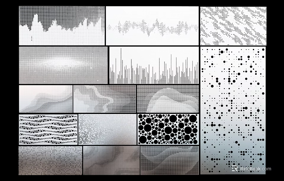 Abstract Black and White Design Textures with Wave Dot Grid and Mountain Patterns 3d model