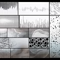 Abstract Black and White Design Textures with Wave Dot Grid and Mountain Patterns 3d model