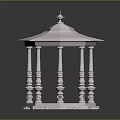Classical White Gazebo With Octagonal Base Ornate Columns Carvings And Spired Roof Design
