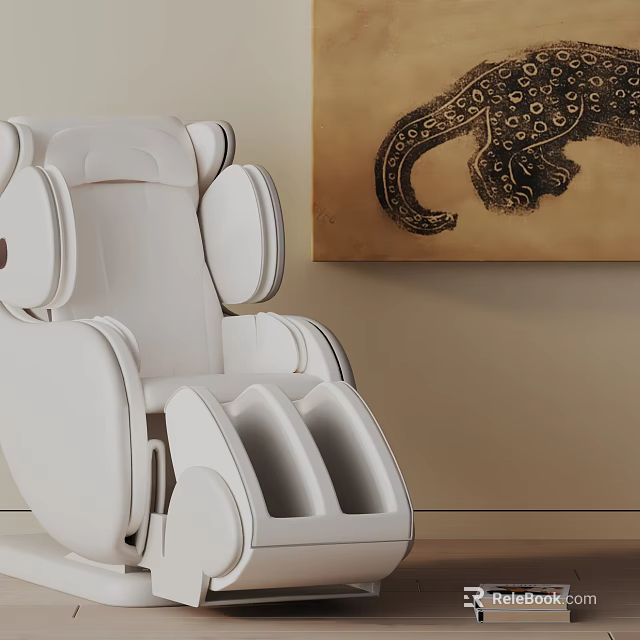 Elegant White Modern Massage Chair With Ergonomic Design And Wall Art 3d model 