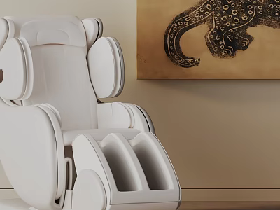 Elegant White Modern Massage Chair With Ergonomic Design And Wall Art 3d model