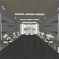 Elegant Front Desk Reception Area With Chinese Landscape Decor White Sofas Plants And Marble Floor