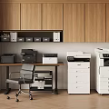 Modern Office Interior With Wooden Cabinets White Filing Cabinets Printers And Office Desk