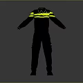 Navy Blue Work Coverall with Yellow Stripes on Sleeves and Chest Simple Design for Workplace