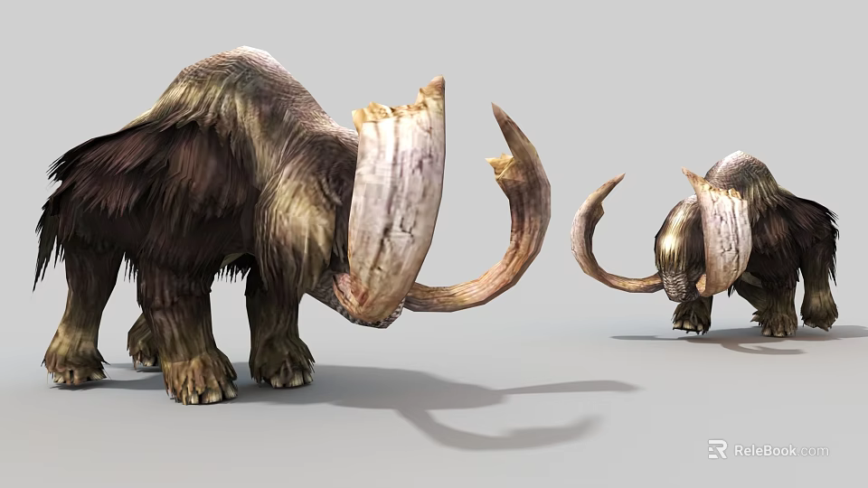 Prehistoric Mammoth Game And Movie Character With Large Curved Tusks And Shaggy Fur Standing 3d model 