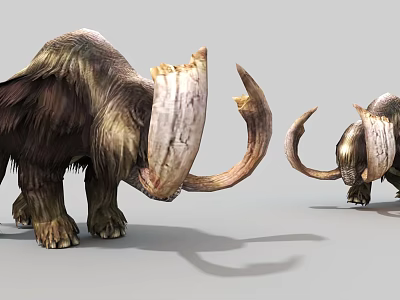 Prehistoric Mammoth Game And Movie Character With Large Curved Tusks And Shaggy Fur Standing 3d model