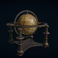 Decorative Ornament Set Featuring Vintage Globe On Antique Metal Stand Design