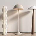 Modern Floor Lamps With Wave Design Beige Shade And Wooden Pole In Interior