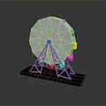 Miniature Ferris Wheel Model With White Wheel Blue Frame Colorful Cabins On Black Base