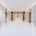 Modern Elegant Elevator Lobby Interior With Spacious Marble Flooring And Gold Doors 3d model