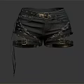 Black Leather Shorts With Belt Details Metal Buckles And Pleated Design
